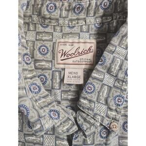Woolrich Flannel Mens XL Fishing Print Button Down Long Sleeve Shirt Outdoorsman